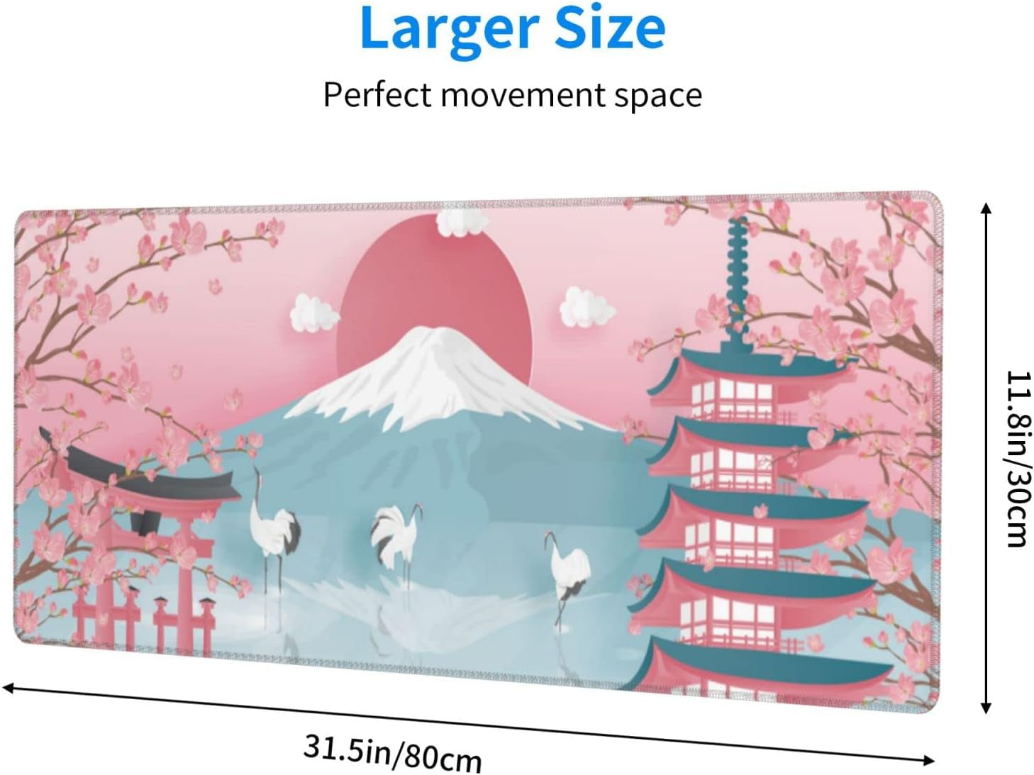 Japanese Ocean Waves Gaming Mouse Pad XL, Non Slip Rubber Base Mousepad, Stitched Edges Desk Pad, Extended Large Mice Pad,31.5 X 11.8 Inch (Japanese Cherry Blossom)