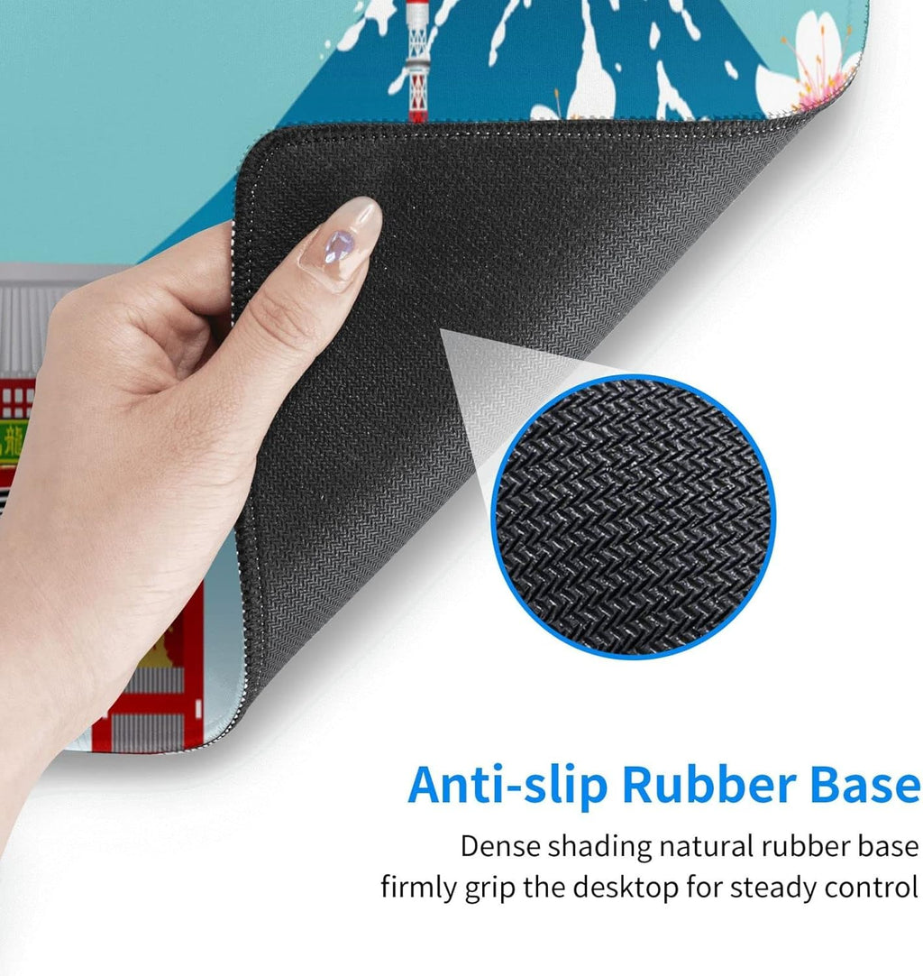 XL Japanese Cherry Blossom Large Gaming Mouse Pad, Long Extended Full Desk Mat for Desktop Keyboard Table with Mount Fuji Tokyo, Cute Big Mousepad Gifts for Women Office, 31.5 * 11.8 In