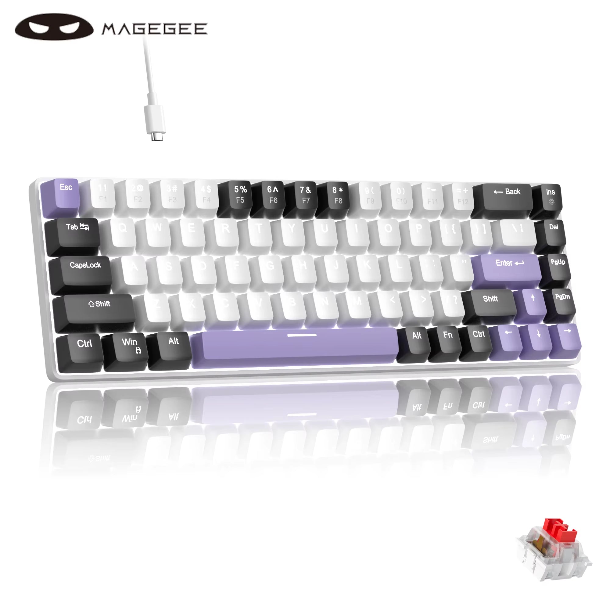 Portable 60% Mechanical Gaming Keyboard, Mk-Box LED Backlit Compact 68 Keys Mini Wired Office Keyboard for Windows PC