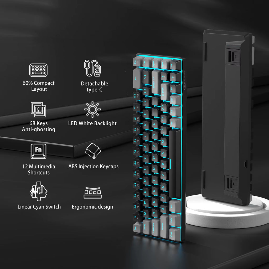 Portable 60% Mechanical Gaming Keyboard, Mk-Box LED Backlit Compact 68 Keys Mini Wired Office Keyboard for Windows PC