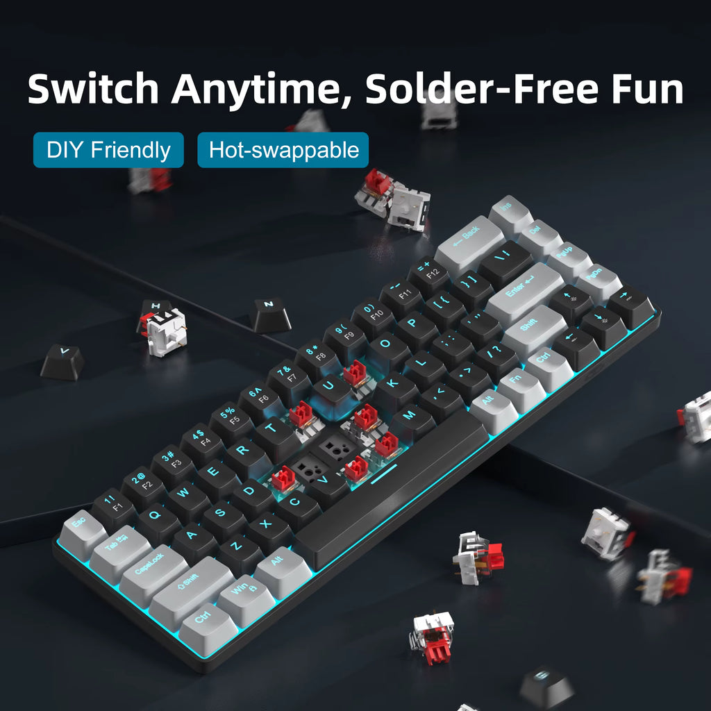 Portable 60% Mechanical Gaming Keyboard, Mk-Box LED Backlit Compact 68 Keys Mini Wired Office Keyboard for Windows PC