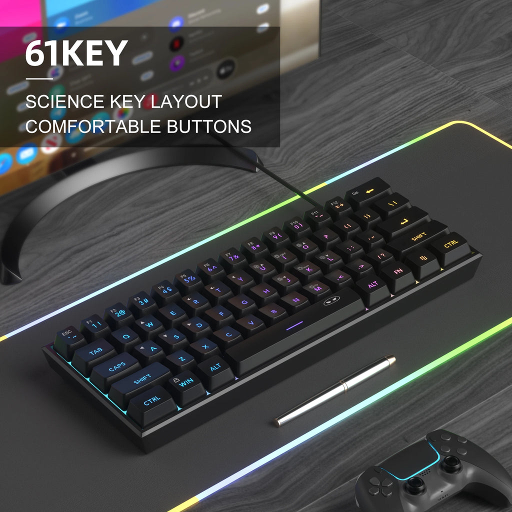 Elevate Your Gaming Experience with the Mini 60% RGB Backlit Keyboard - Ultra-Compact, Waterproof, and Ergonomically Designed for Comfort