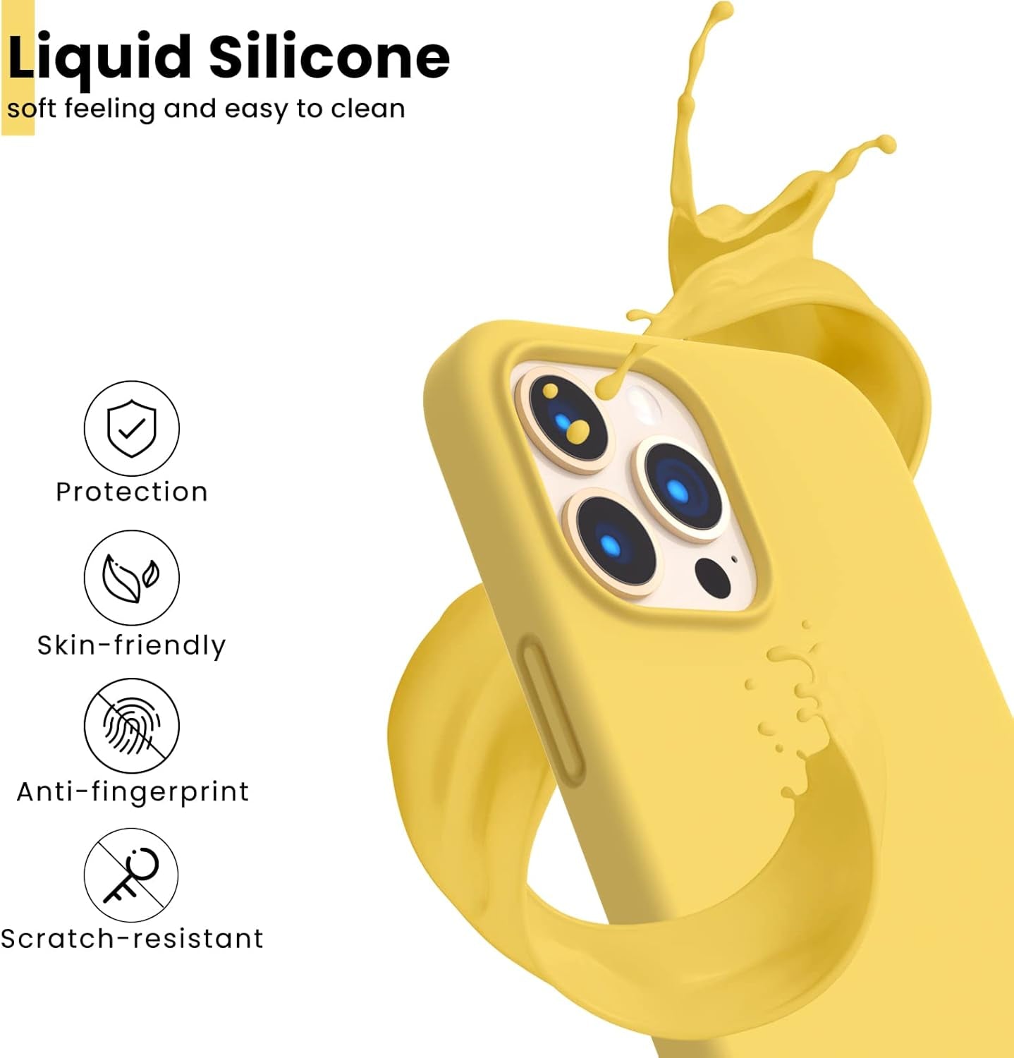 Shockproof Liquid Silicone Designed for Iphone 13 Pro Max Case 6.7", Gel Rubber Comprehensive Protection Anti-Shock Cover Case Drop Protection 6.7Inch-Lemon Yellow