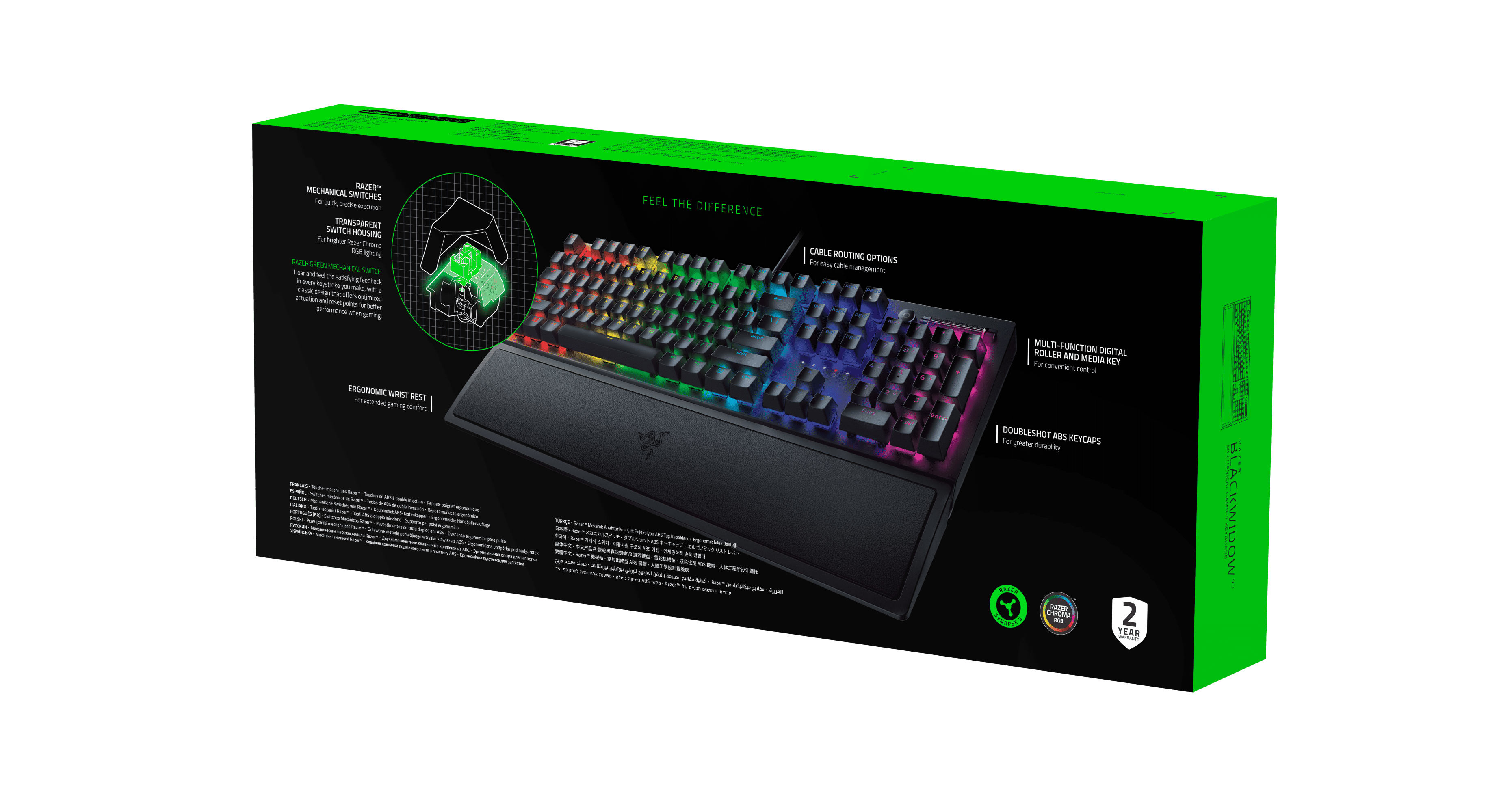 Blackwidow V3 Full Size Mechanical Gaming Keyboard for PC, Chroma RGB, Wrist Rest, Black