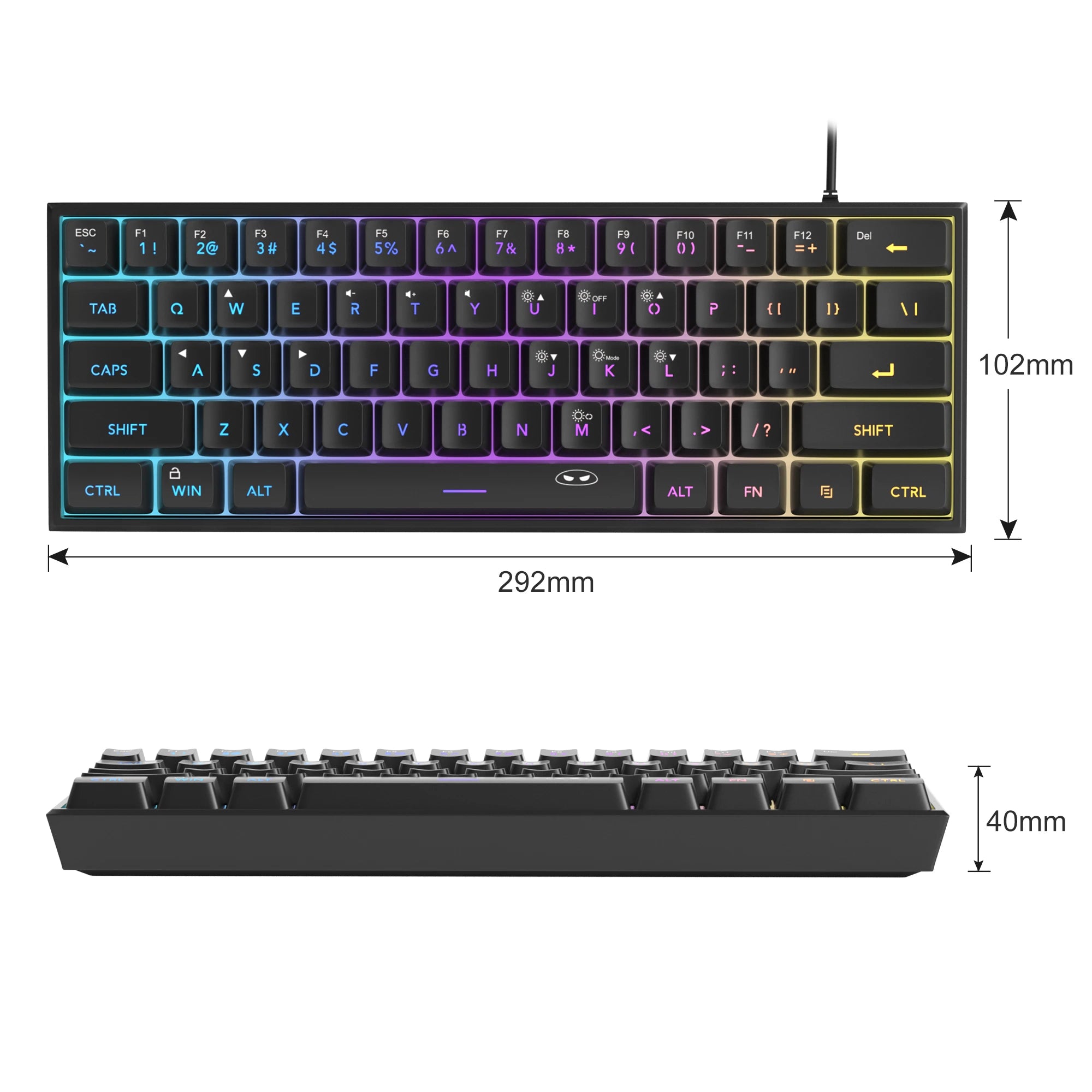 Elevate Your Gaming Experience with the Mini 60% RGB Backlit Keyboard - Ultra-Compact, Waterproof, and Ergonomically Designed for Comfort
