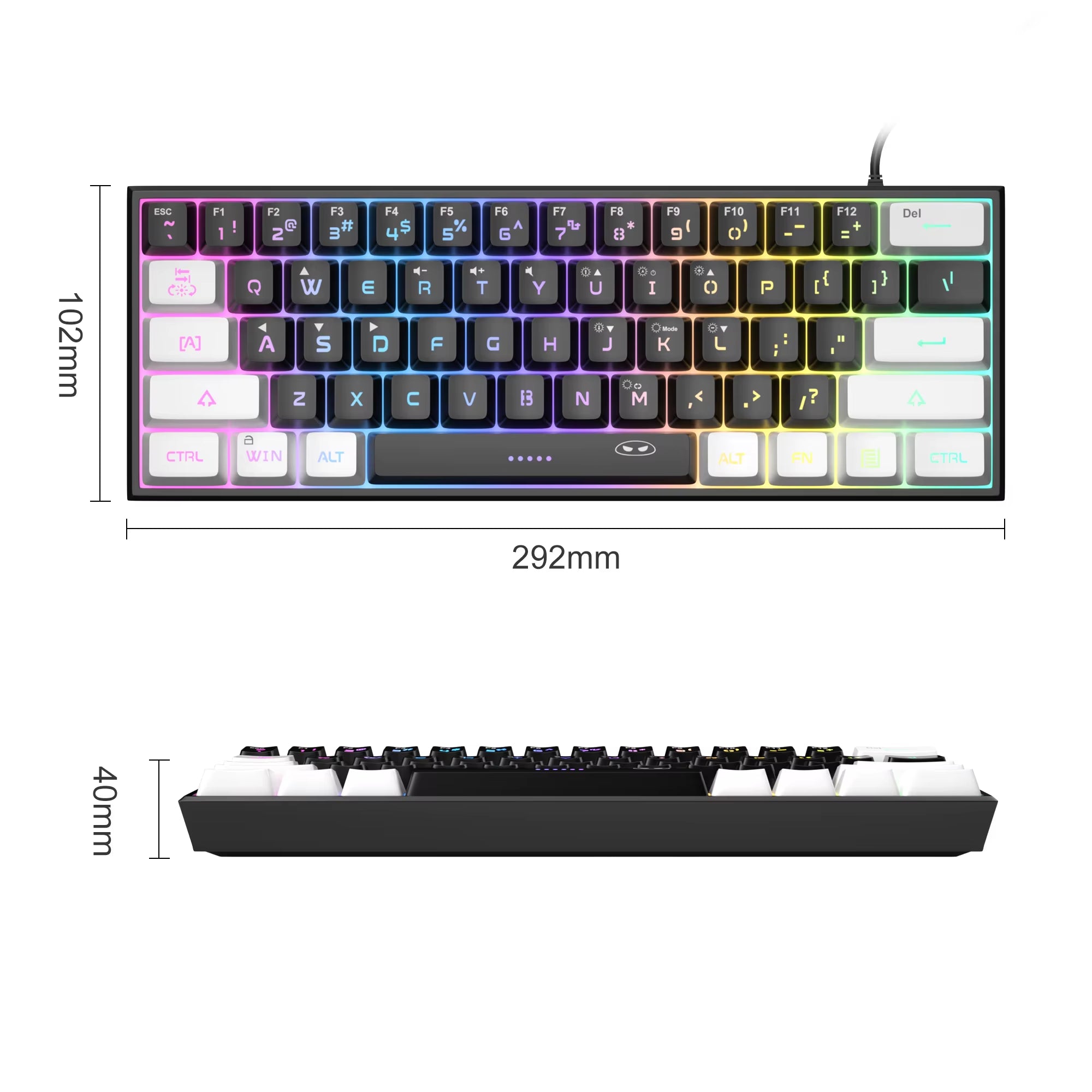 TS91 60% Compact Wired Keyboard 61 Keys RGB Backlight Small Portable Office Computer Membrane Keyboard for Windows PC