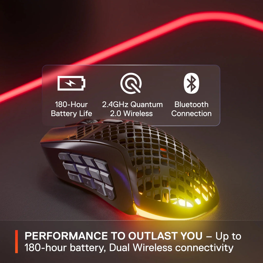 Aerox 9 Wireless Ultra Lightweight Honeycomb Water Resistant RGB Optical Gaming Mouse with 18 Programmable Buttons