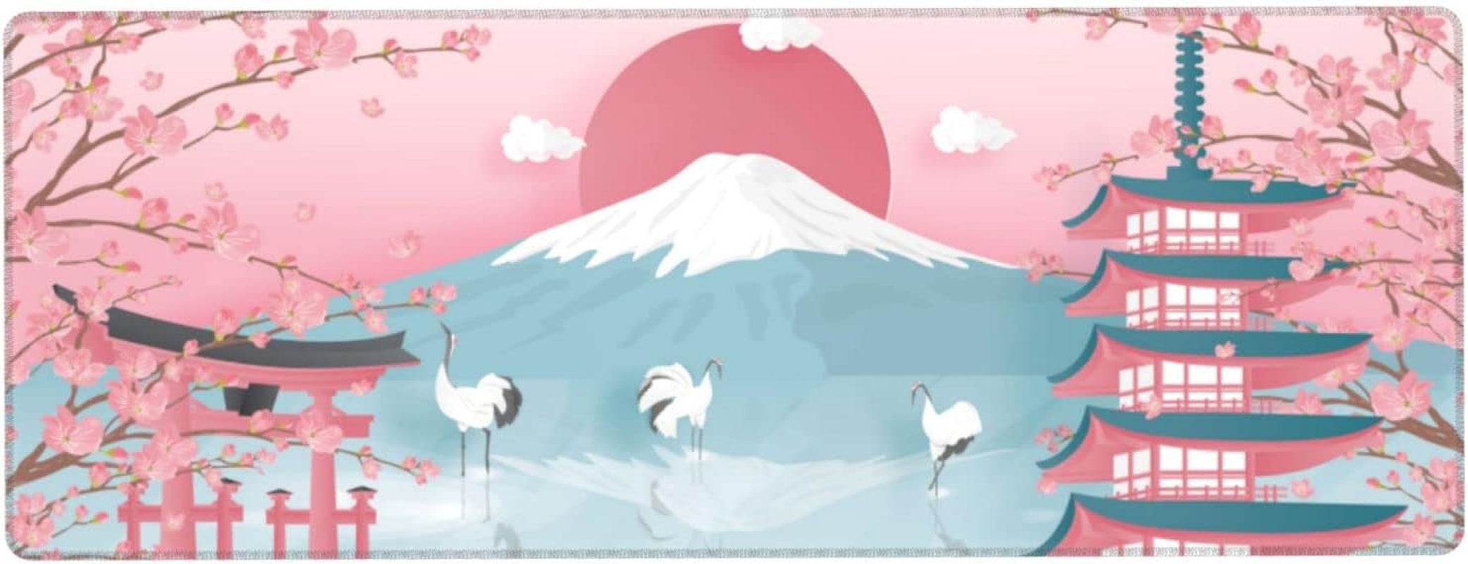 Japanese Ocean Waves Gaming Mouse Pad XL, Non Slip Rubber Base Mousepad, Stitched Edges Desk Pad, Extended Large Mice Pad,31.5 X 11.8 Inch (Japanese Cherry Blossom)