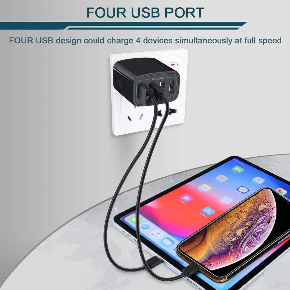 Wall Charger, USB Charger Adapter,  4.8A 4Multi Port Fast Charging Station Power Base Block Plug Cube Brick for Iphone 17 16 15 14 SE 13 12 11Pro Max/X/Plus, Samsung A16/A17/S25/S24 Kindle Plug