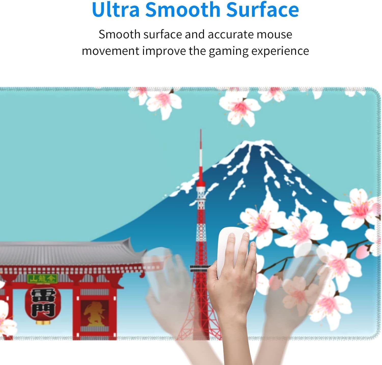 XL Japanese Cherry Blossom Large Gaming Mouse Pad, Long Extended Full Desk Mat for Desktop Keyboard Table with Mount Fuji Tokyo, Cute Big Mousepad Gifts for Women Office, 31.5 * 11.8 In