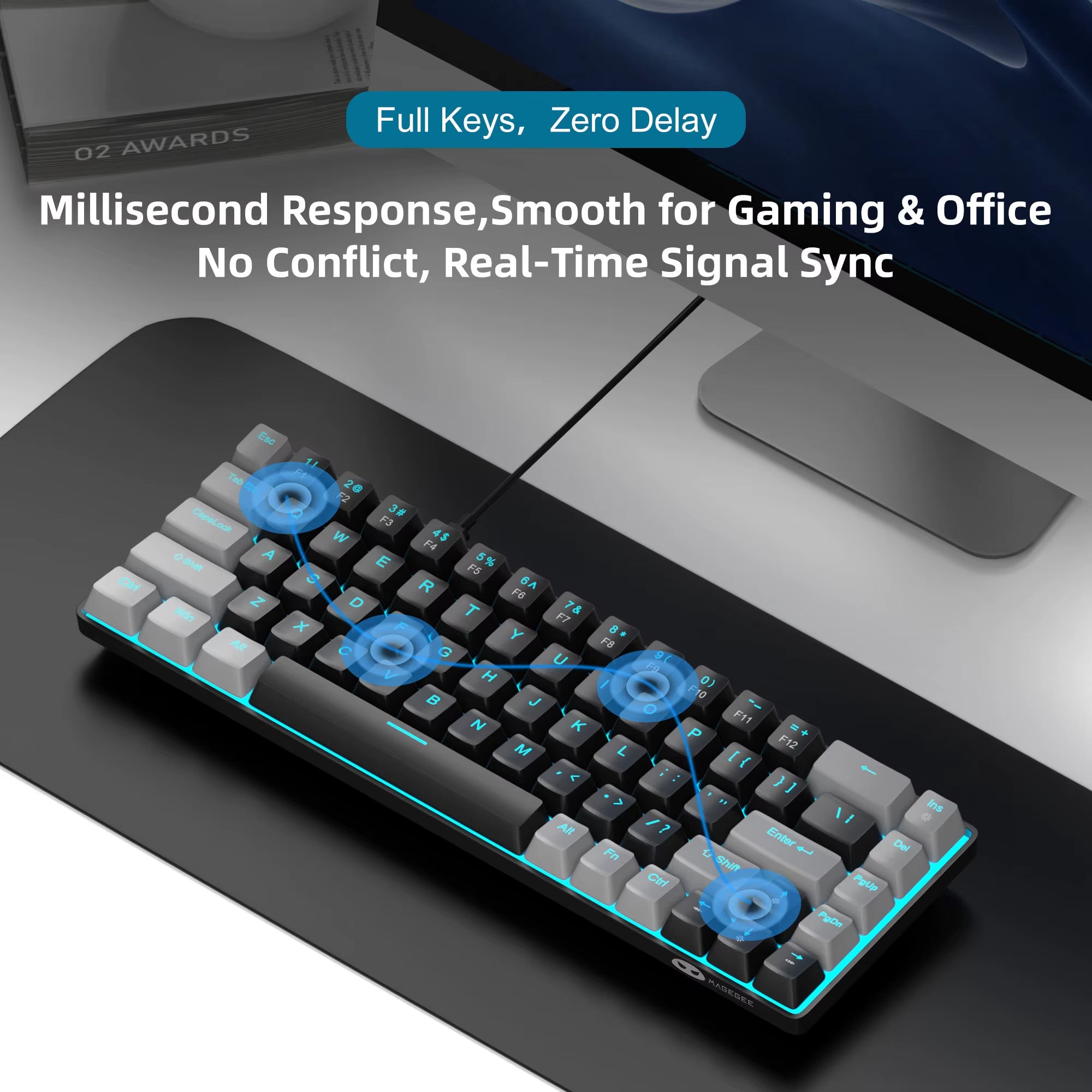 Portable 60% Mechanical Gaming Keyboard, Mk-Box LED Backlit Compact 68 Keys Mini Wired Office Keyboard for Windows PC