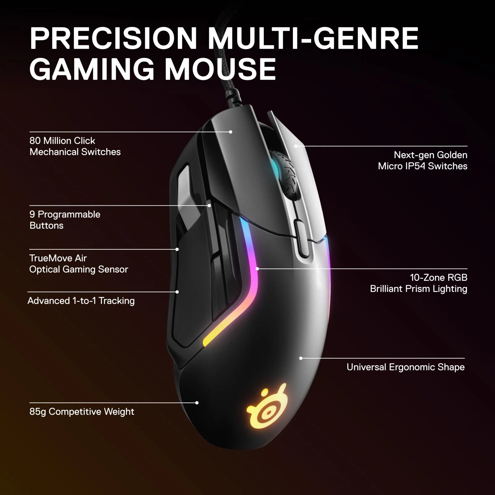 Rival 5 Gaming Mouse with 9 Programmable Buttons and 18K CPI Truemove Air Optical Sensor