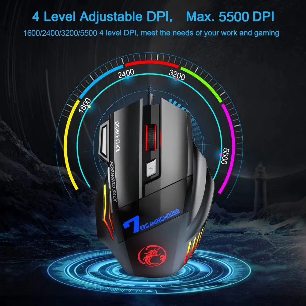Wired Gaming Mouse Gamer Computer Mouse RGB Backlit Ergonomic Mouse Silent Backlight Mause LED 7 Buttons USB Mice for PC Desktop