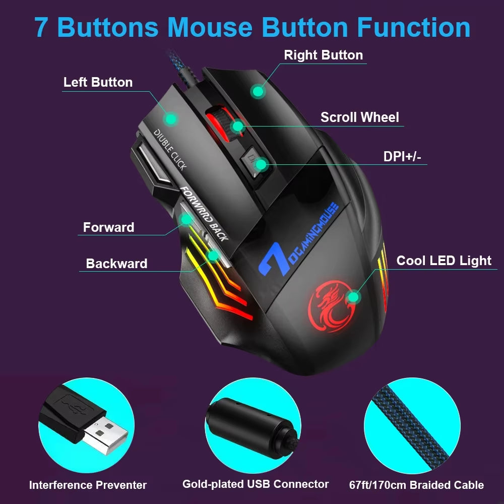 Wired Gaming Mouse Gamer Computer Mouse RGB Backlit Ergonomic Mouse Silent Backlight Mause LED 7 Buttons USB Mice for PC Desktop