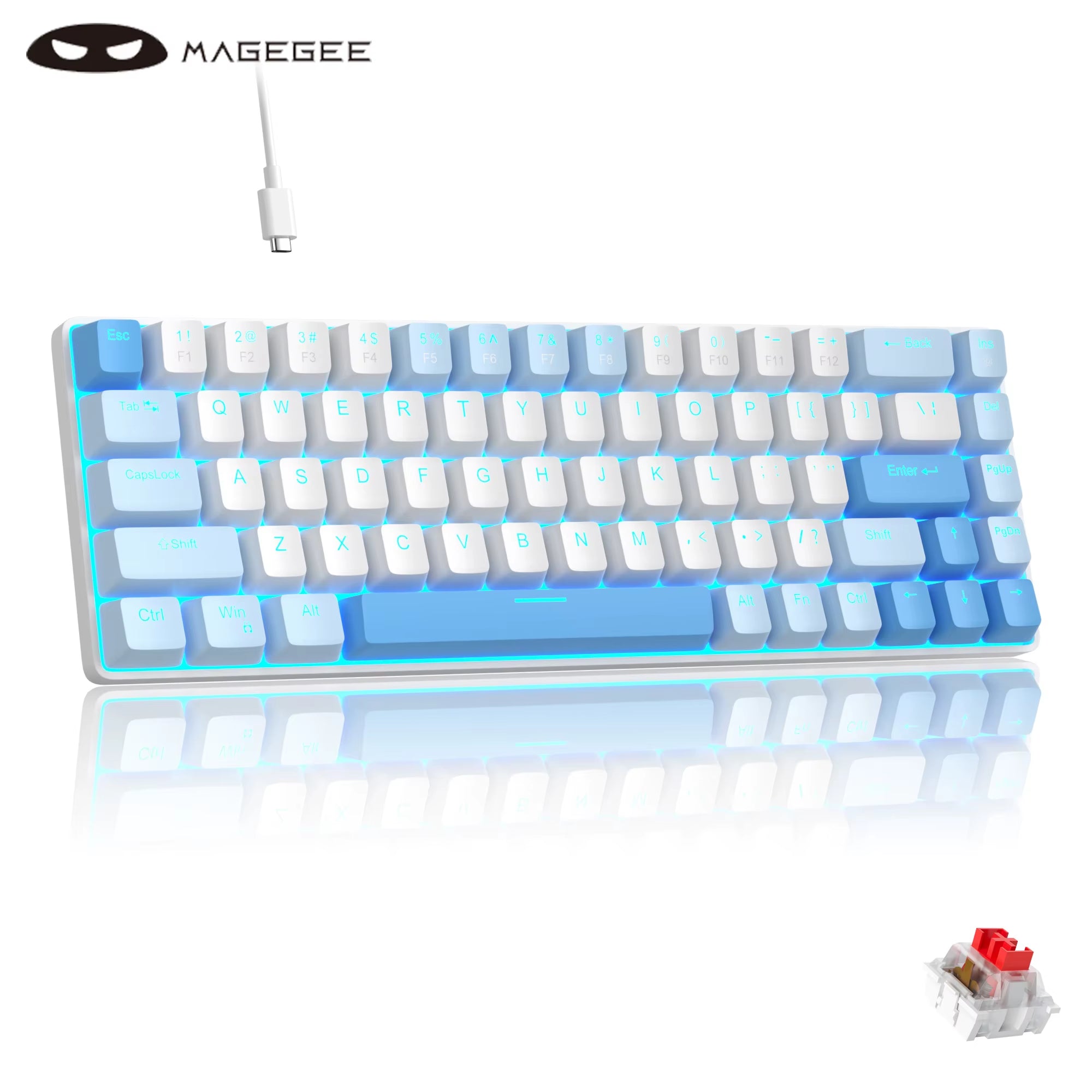 Portable 60% Mechanical Gaming Keyboard, Mk-Box LED Backlit Compact 68 Keys Mini Wired Office Keyboard for Windows PC