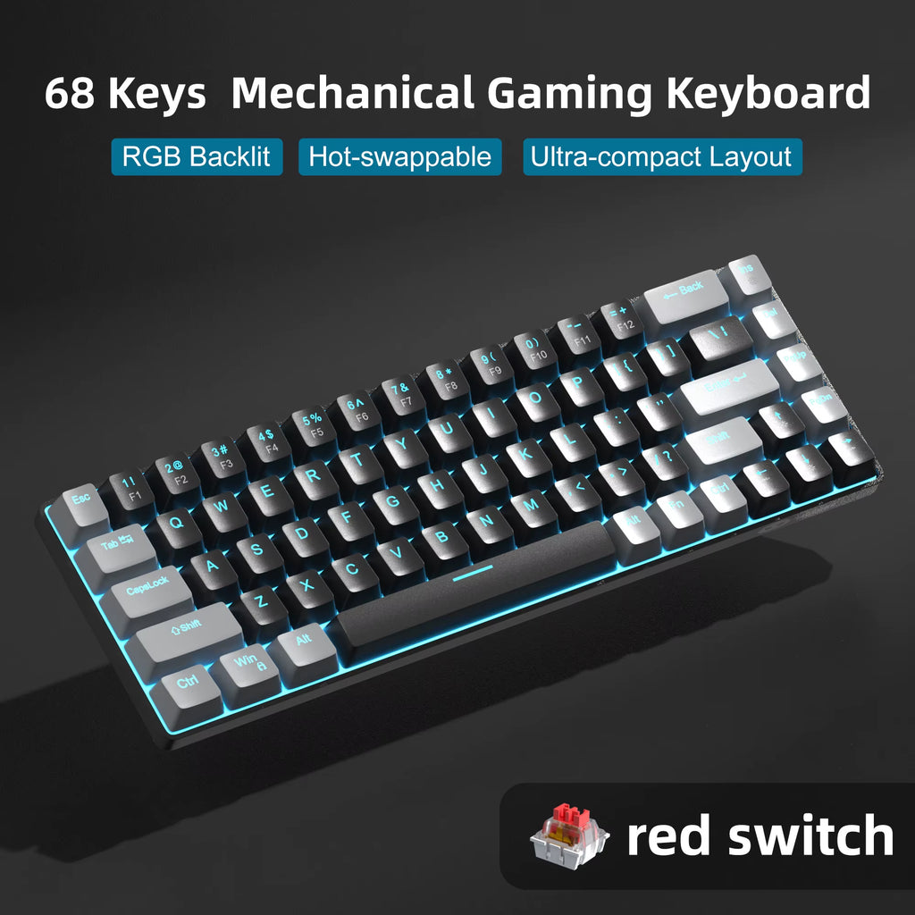 Portable 60% Mechanical Gaming Keyboard, Mk-Box LED Backlit Compact 68 Keys Mini Wired Office Keyboard for Windows PC