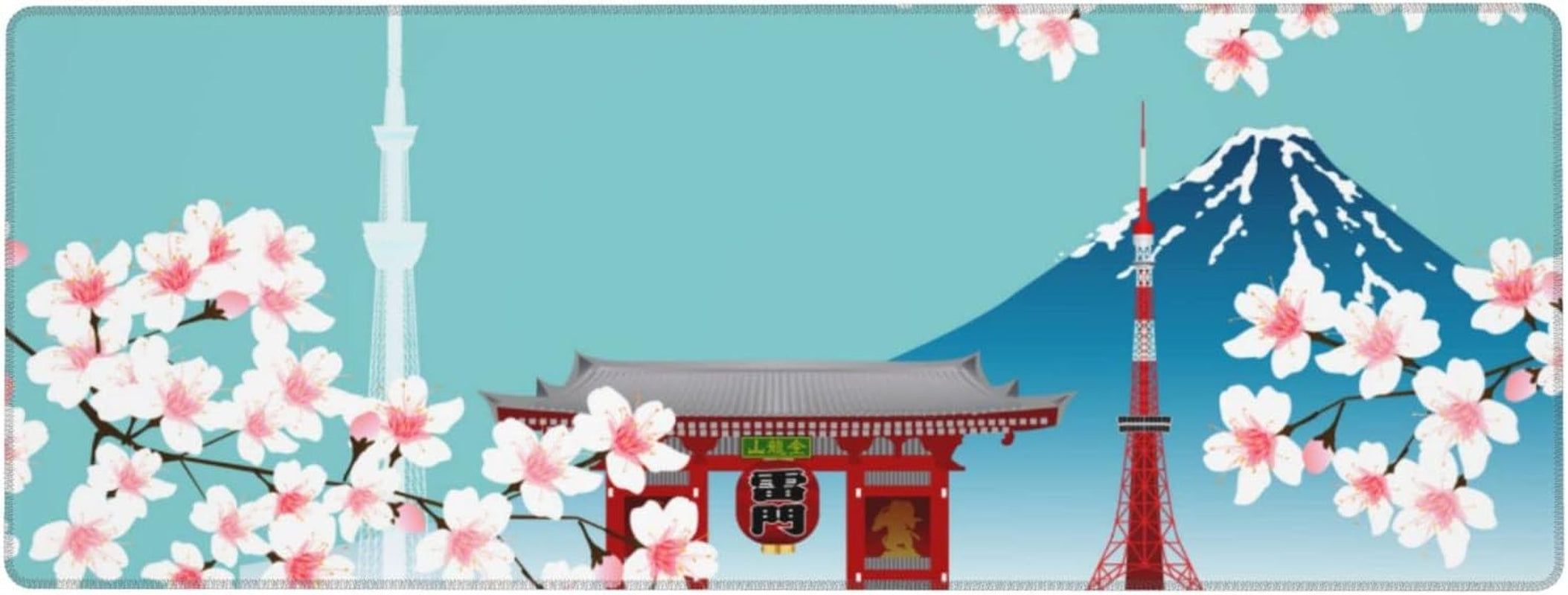 XL Japanese Cherry Blossom Large Gaming Mouse Pad, Long Extended Full Desk Mat for Desktop Keyboard Table with Mount Fuji Tokyo, Cute Big Mousepad Gifts for Women Office, 31.5 * 11.8 In